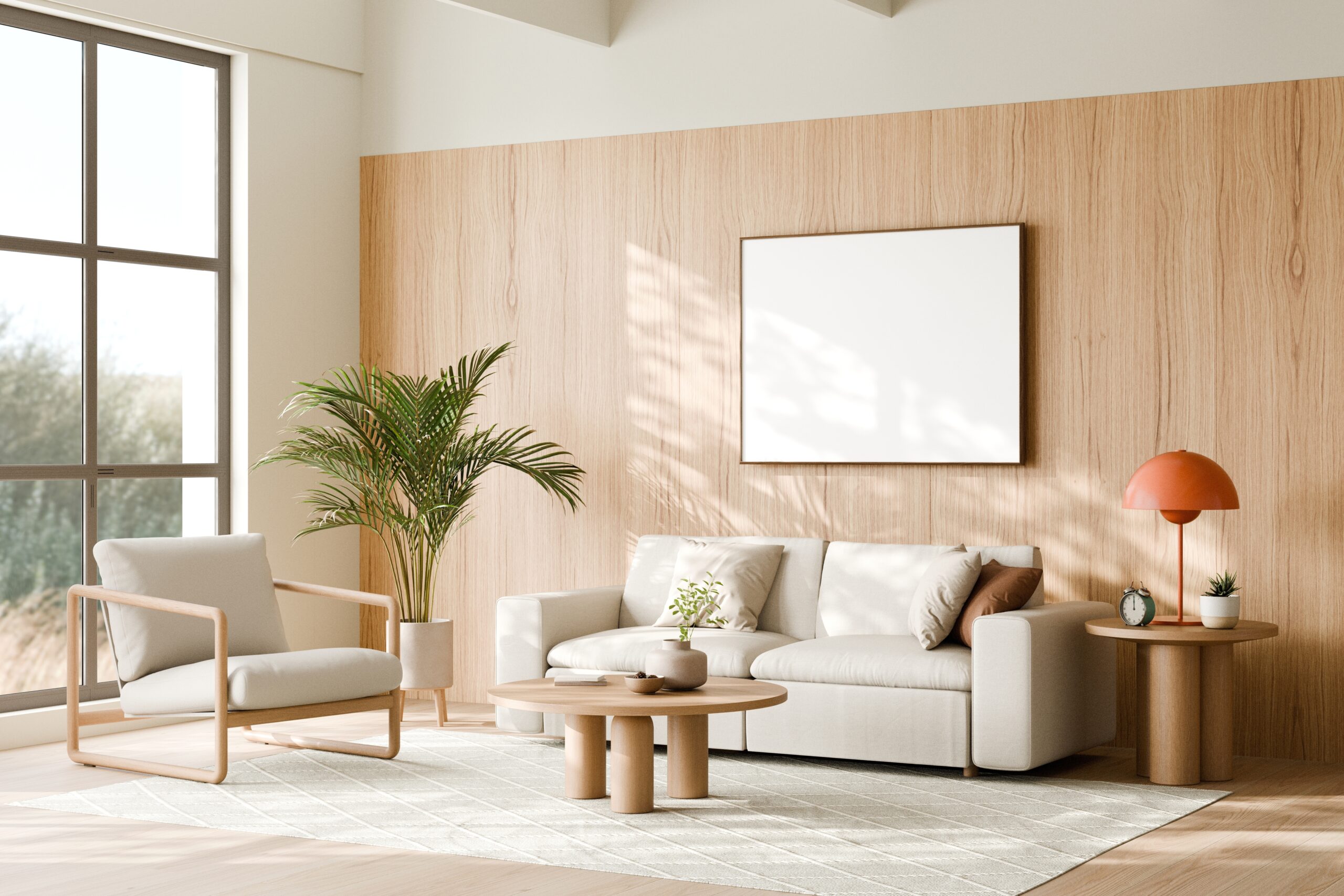 Living,Room,Featuring,A,Neutral,Color,Scheme,With,Beige,Sofa,